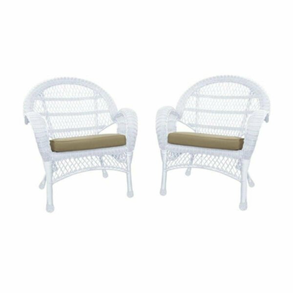 Jeco W00209-C-4-FS006-CS White Wicker Chair with Tan Cushion, 4PK W00209-C_4-FS006-CS